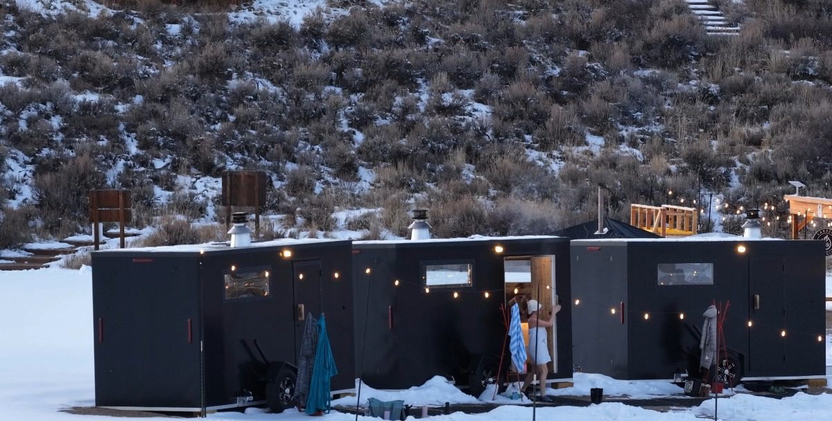 The Lakeside camp seen from across Stagecoach Reservoir in winter
